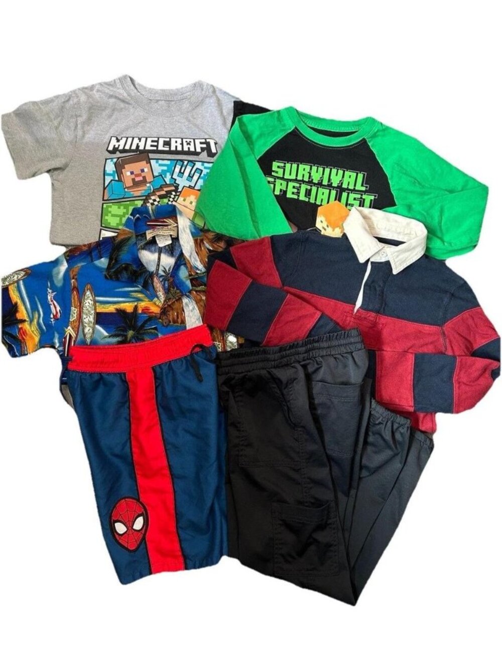 Boys Clothing Lot Small 7 8 Minecraft SpiderMan Polo Shirts Shorts Pants 6Pc